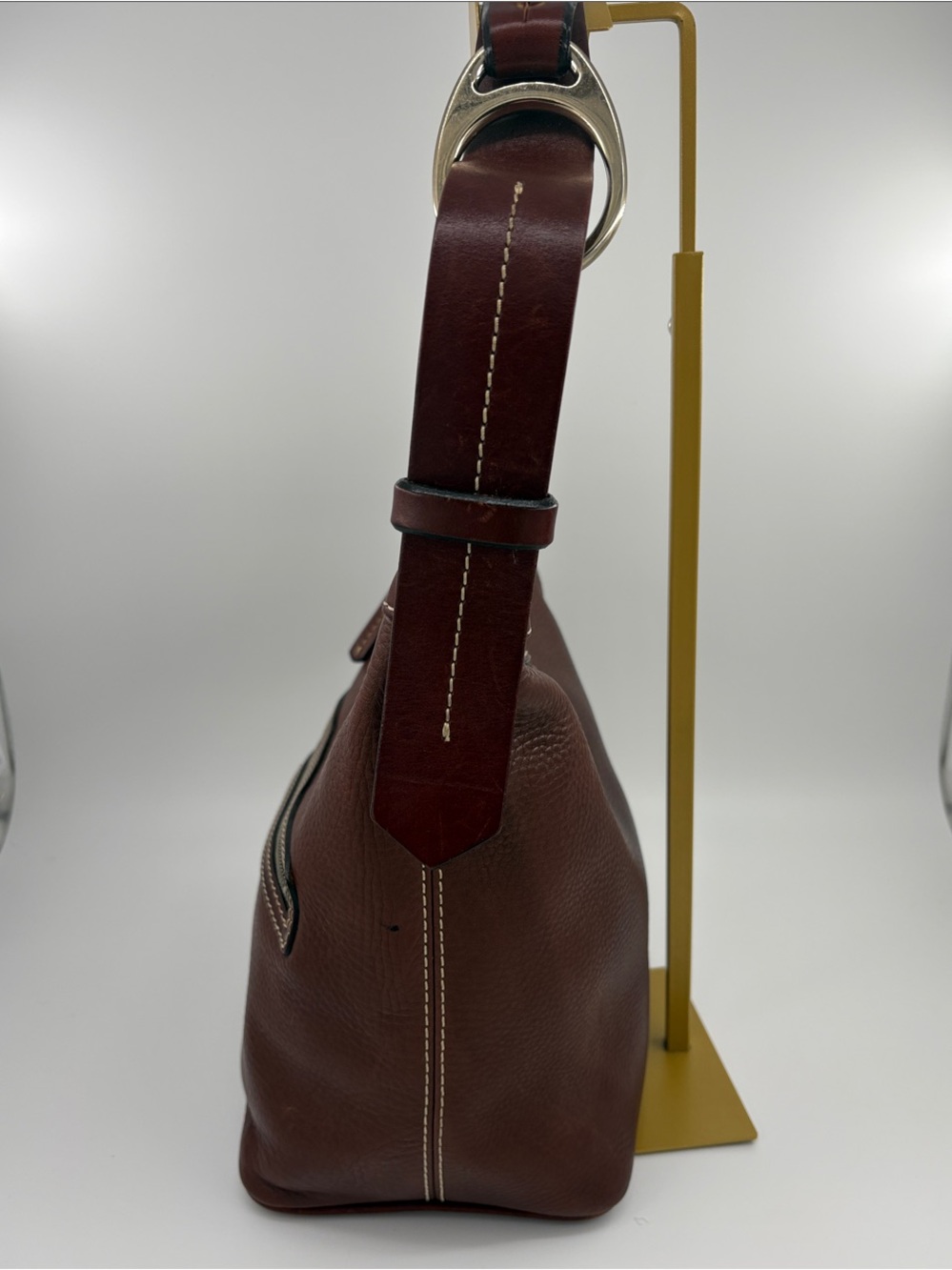 Dooney & Bourke Chestnut Brown Pebble Leather Shoulder Bag with Gold Hardware - Picture 3 of 10
